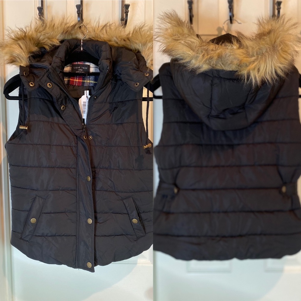 Black Faux Fur Puffer Vest